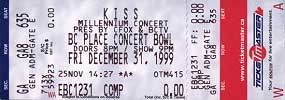 Ticket from Vancouver, Canada 31 December 1999 show
