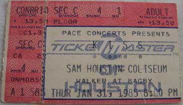 Ticket from Houston, 31 January 1985 show