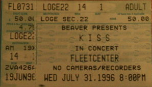 Ticket from 31 July 1996 show Boston, MA, USA