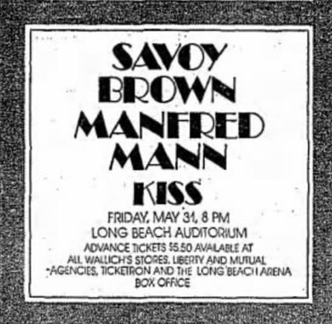 Advert from Long Beach, CA, USA 31 July 1974 show