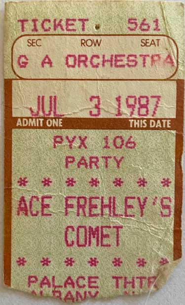 Ticket from Ace Frehley Albany, NY, USA 03 July 1987 show
