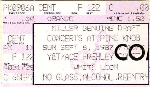 Ticket from Frehley's Comet Clarkston (Detroit), MI, USA 06 September 1987 show