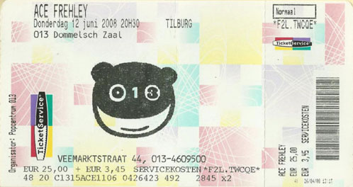 Ticket from Ace Frehley Tilburg, Netherlands 12 June 2008 show