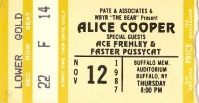 Ticket from Ace Frehley Buffalo, NY, USA 12 November 1987 show