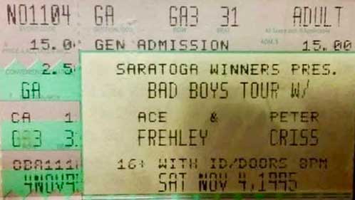 Ticket from Ace Frehley Cohoes, NY, USA 05 November 1995 show