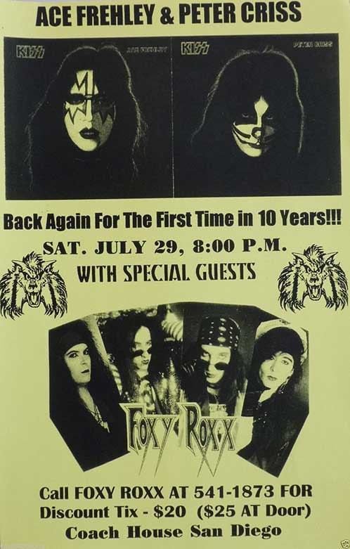 Flyer from Ace Frehley San Diego, CA, USA 29 July 1995 show
