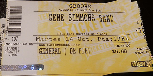 Ticket from Gene Simmons Band Buenos Aires, Argentina 24 October 2017 show